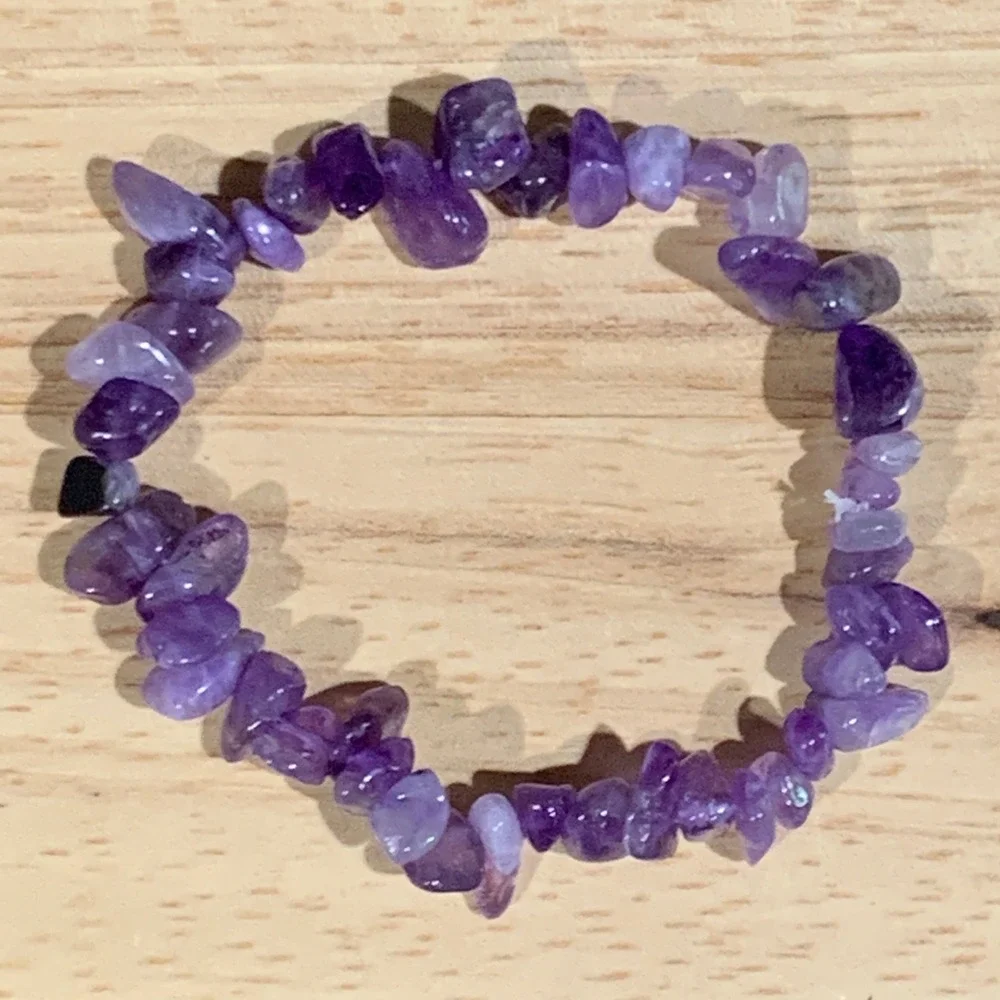 Handmade Chip Stone Bracelet Set Women OS Purple Blue Teal Boho Crystal Healing